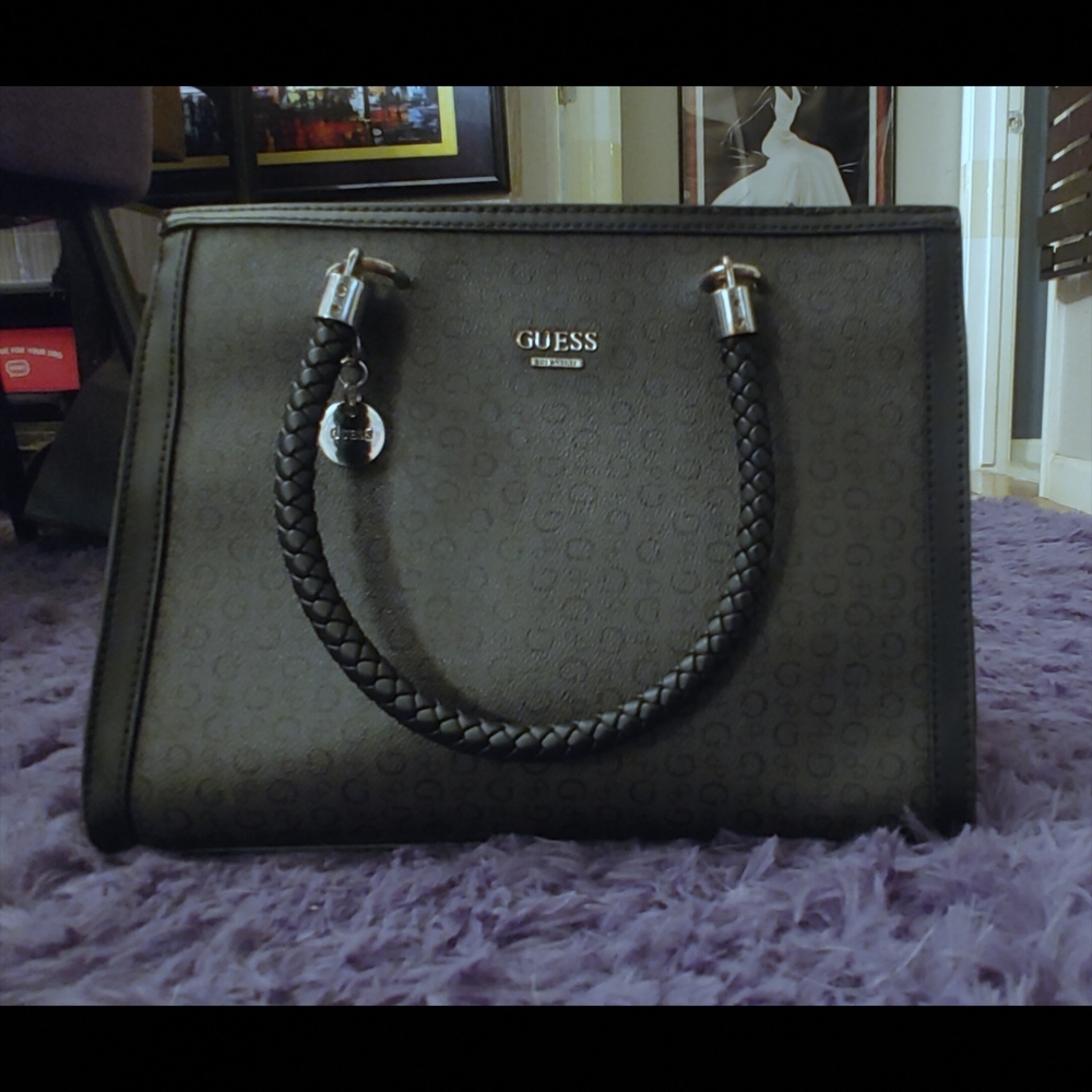 GUESS Grey Black Satchel Handbag